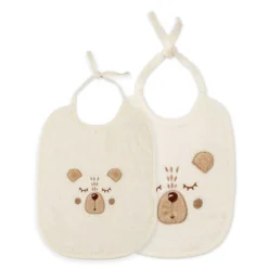Bavoir enfant pur coton 420 g/m² brodé beige Petit ours angora
