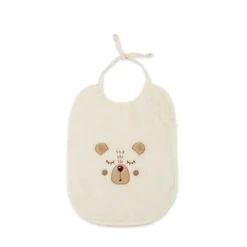 Bavoir enfant pur coton 420 g/m² brodé beige Petit ours angora