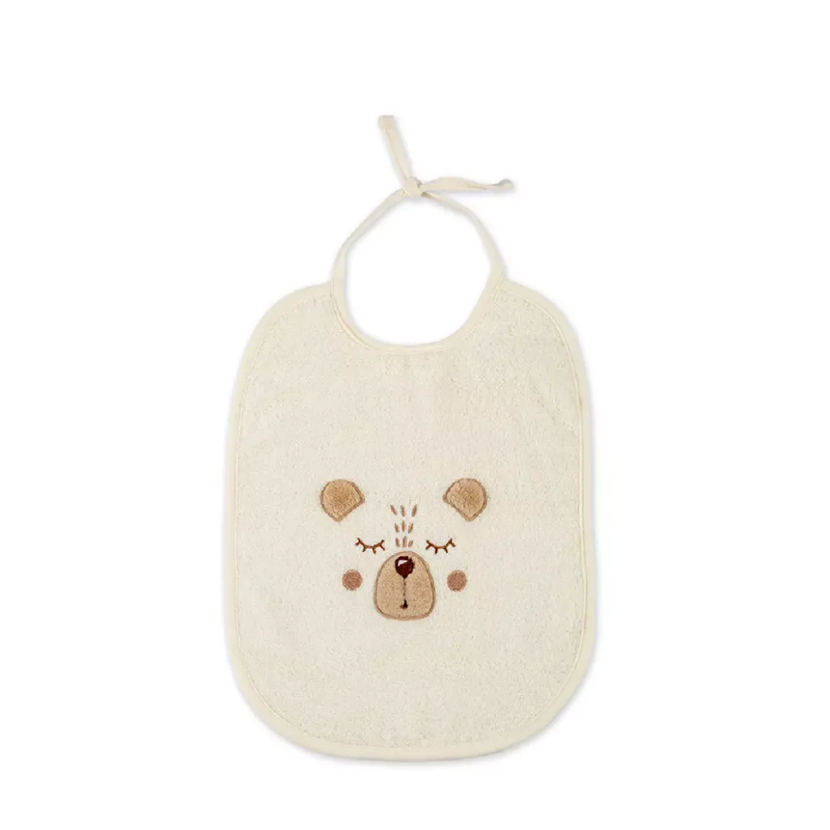 Bavoir enfant pur coton 420 g/m² brodé beige Petit ours angora