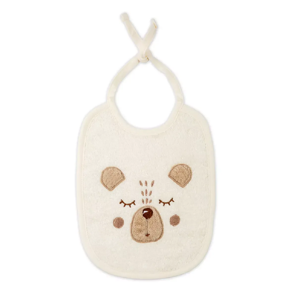 Bavoir enfant pur coton 420 g/m² brodé beige Petit ours angora