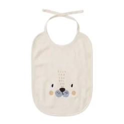 Bavoir enfant pur coton 420 g/m² brodé jaune beige Petit lion angora