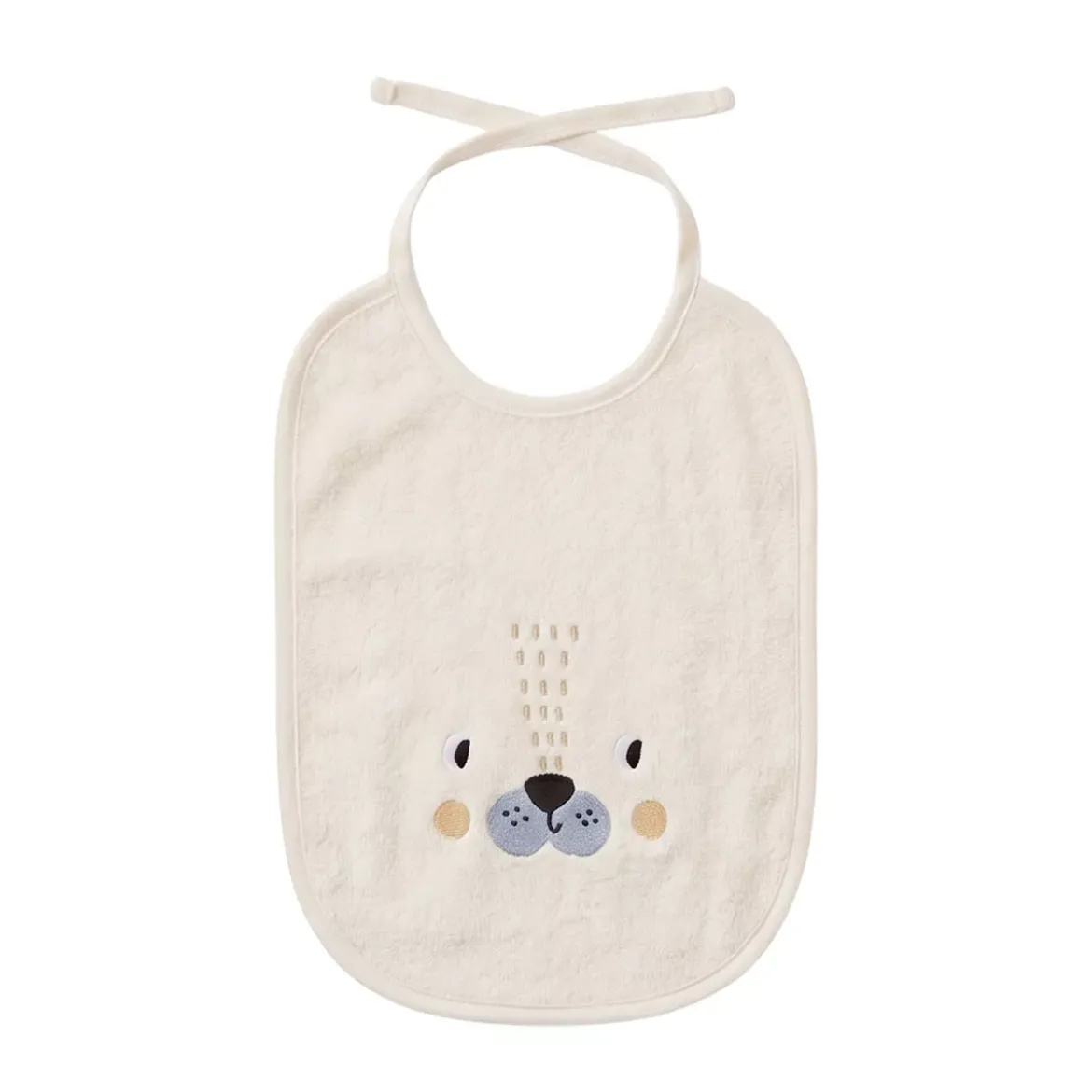Bavoir enfant pur coton 420 g/m² brodé jaune beige Petit lion angora