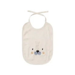 Bavoir enfant pur coton 420 g/m² brodé jaune beige Petit lion angora
