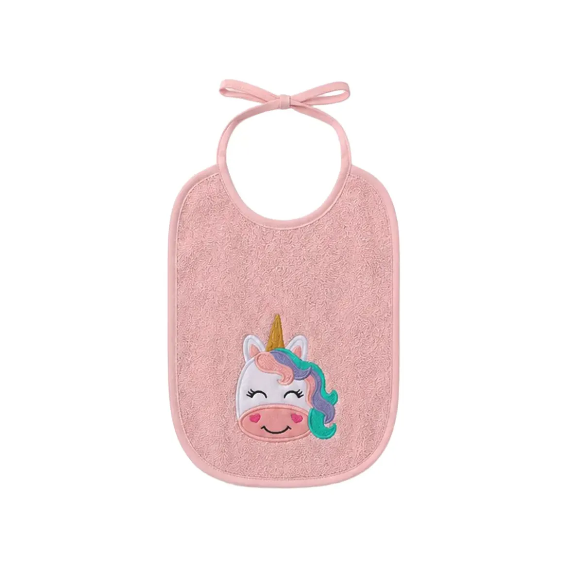Bavoir enfant pur coton 420 g/m² brodé rose Petite licorne rose