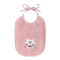 Bavoir enfant pur coton 420 g/m² brodé rose Petite renarde rose