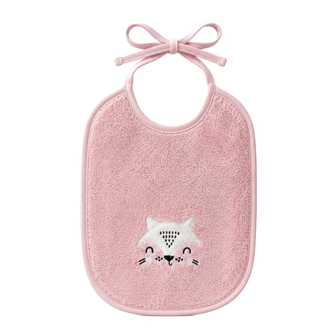 Bavoir enfant pur coton 420 g/m² brodé rose Petite renarde rose