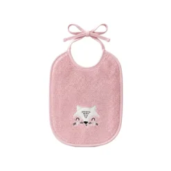 Bavoir enfant pur coton 420 g/m² brodé rose Petite renarde rose