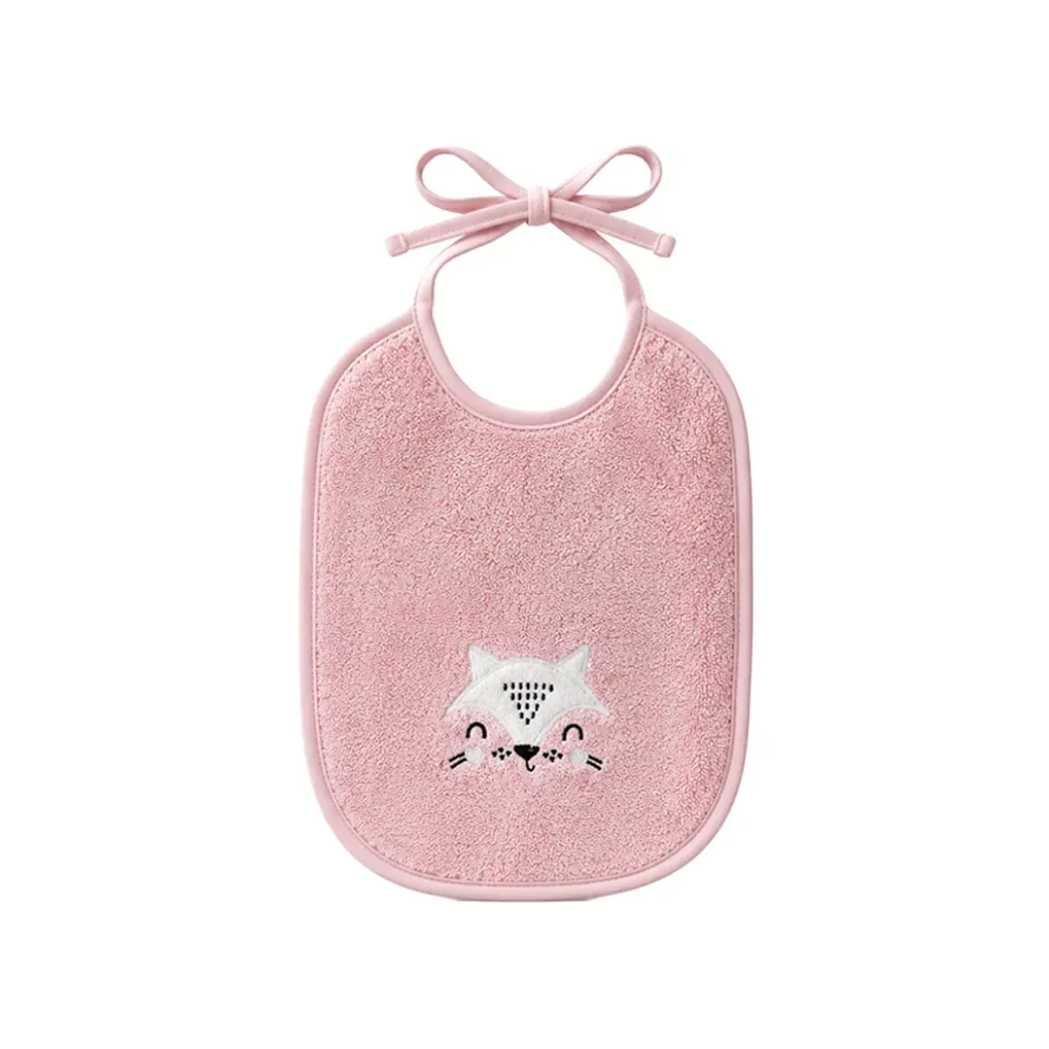 Bavoir enfant pur coton 420 g/m² brodé rose Petite renarde rose