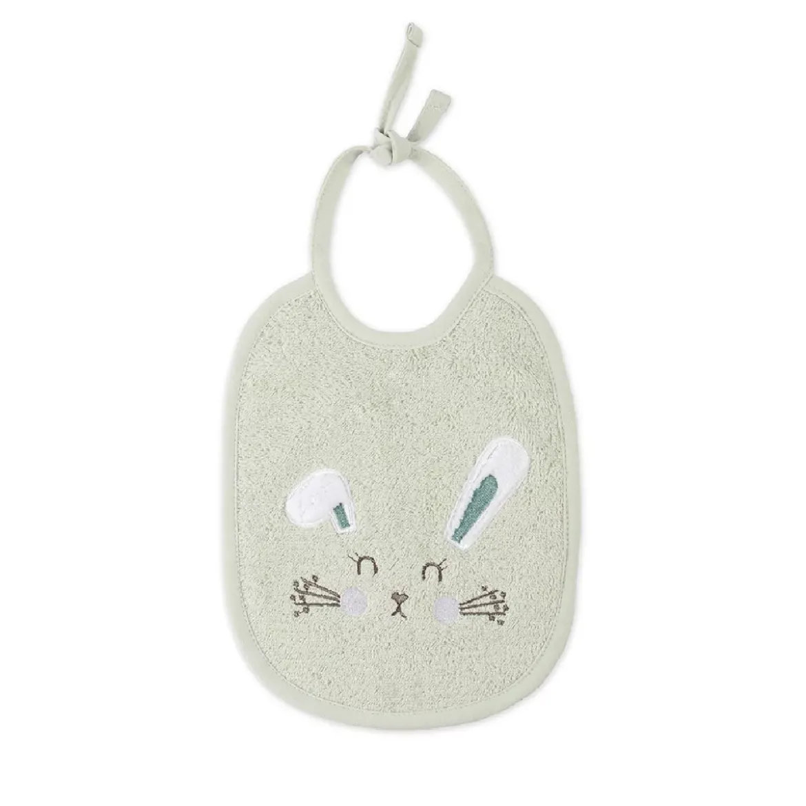Bavoir enfant pur coton 420 g/m² brodé vert Petit lapin vert d'eau