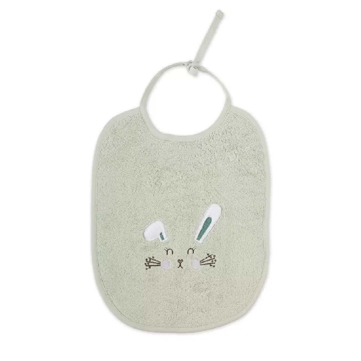 Bavoir enfant pur coton 420 g/m² brodé vert Petit lapin vert d'eau