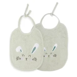 Bavoir enfant pur coton 420 g/m² brodé vert Petit lapin vert d'eau