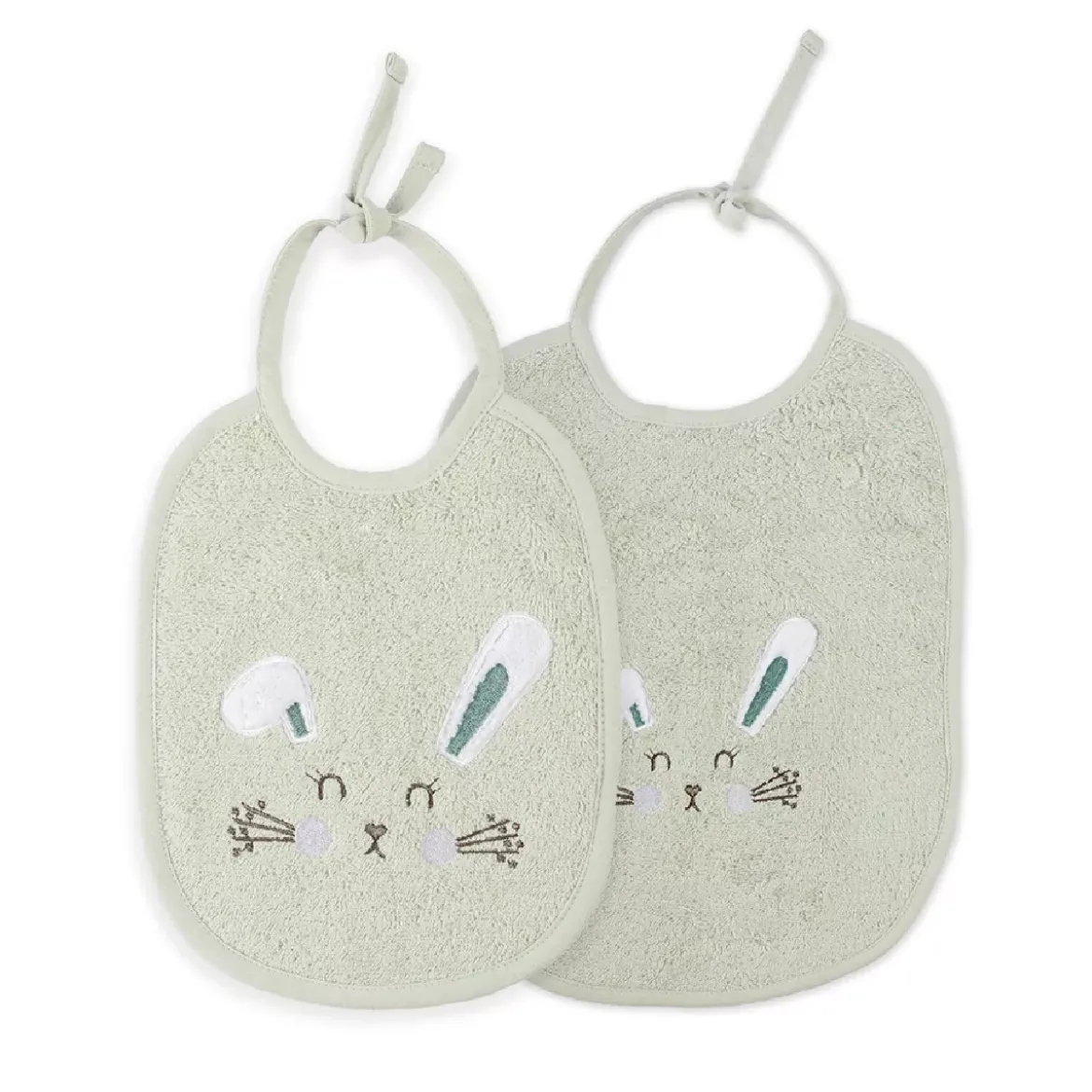 Bavoir enfant pur coton 420 g/m² brodé vert Petit lapin vert d'eau