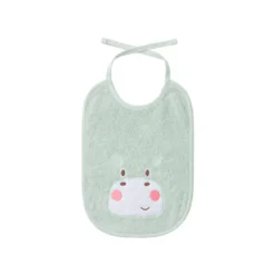 Bavoir enfant pur coton 420 g/m² brodé vert Petit hippo vert d'eau