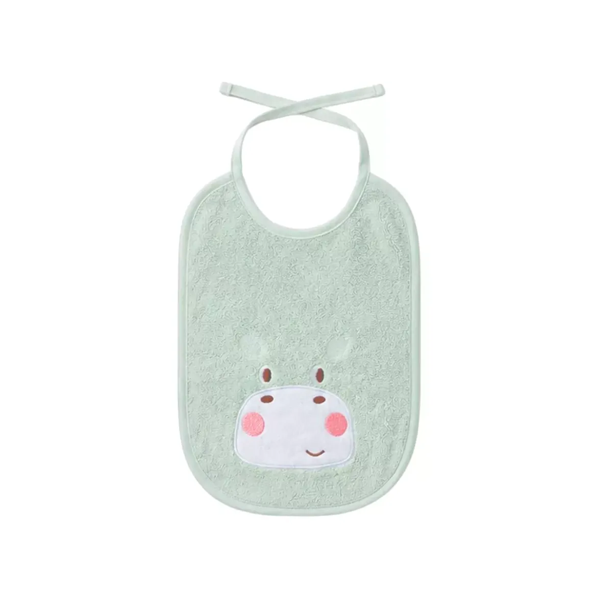 Bavoir enfant pur coton 420 g/m² brodé vert Petit hippo vert d'eau