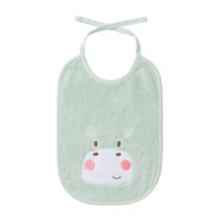 Bavoir enfant pur coton 420 g/m² brodé vert Petit hippo vert d'eau