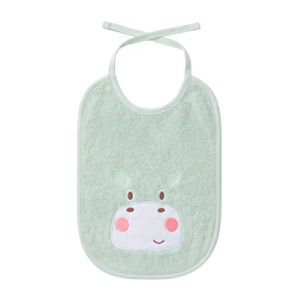 Bavoir enfant pur coton 420 g/m² brodé vert Petit hippo vert d'eau