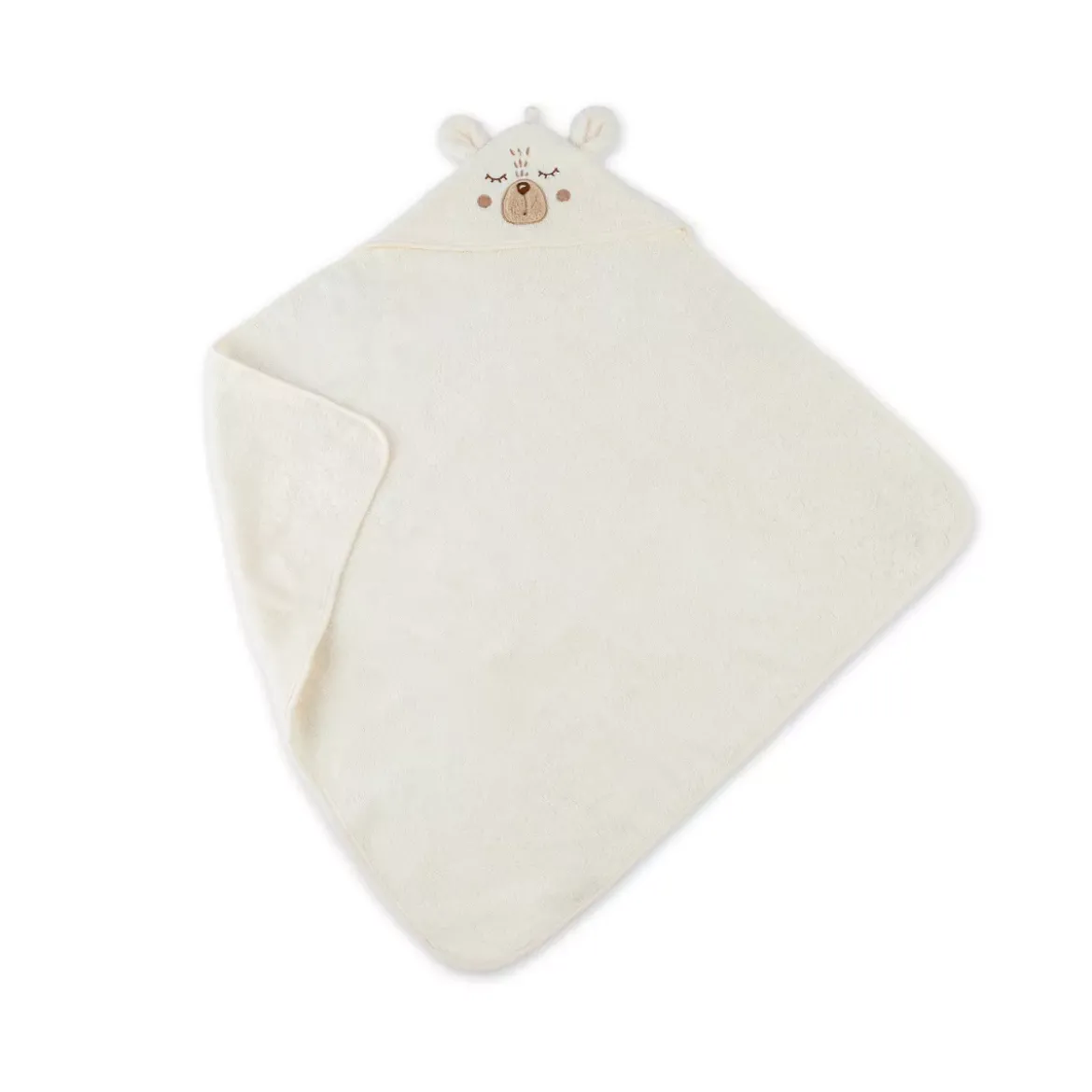 Cape de bain enfant pur coton 420 g/m² brodé beige Petit ours angora