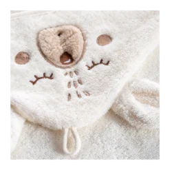 Cape de bain enfant pur coton 420 g/m² brodé beige Petit ours angora