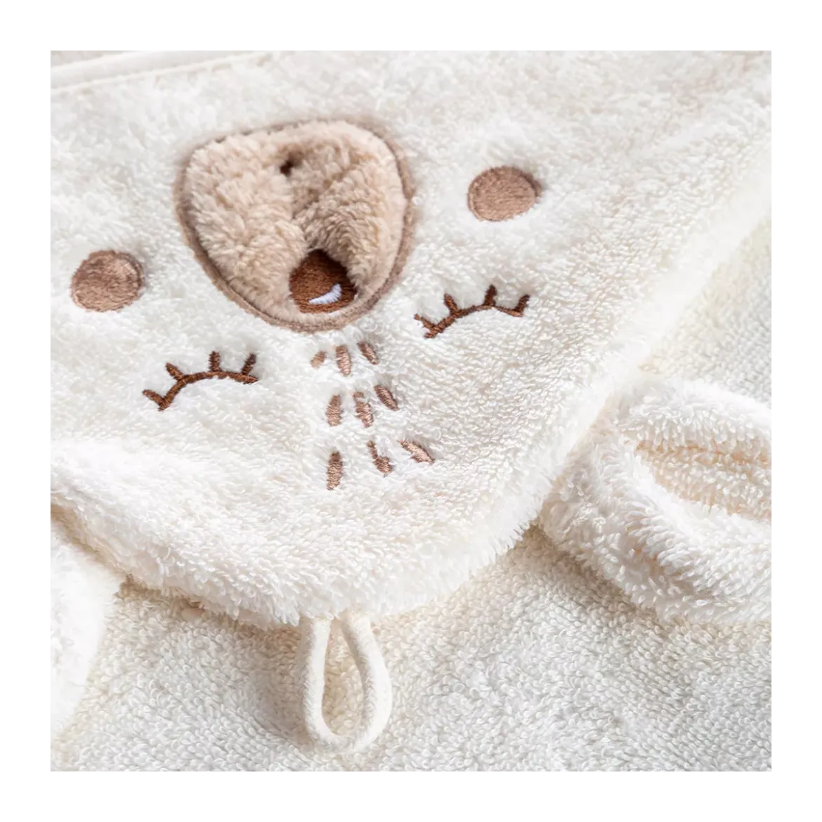 Cape de bain enfant pur coton 420 g/m² brodé beige Petit ours angora