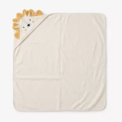 Cape de bain enfant pur coton 420 g/m² brodé jaune beige Petit lion angora