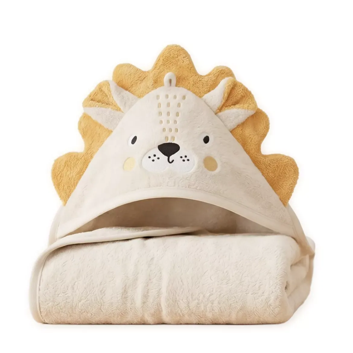 Cape de bain enfant pur coton 420 g/m² brodé jaune beige Petit lion angora