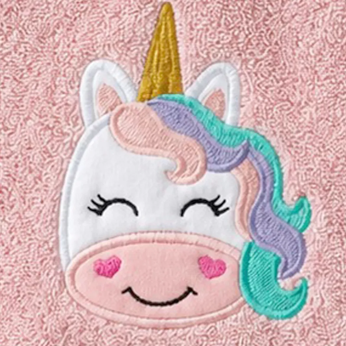 Cape de bain enfant pur coton 420 g/m² brodé rose Petite licorne rose