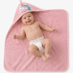 Cape de bain enfant pur coton 420 g/m² brodé rose Petite licorne rose
