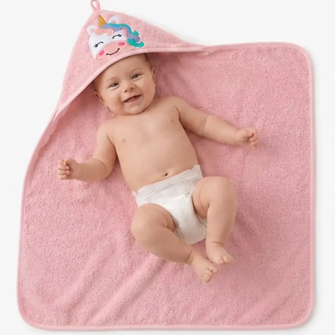 Cape de bain enfant pur coton 420 g/m² brodé rose Petite licorne rose