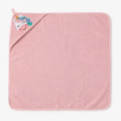 Cape de bain enfant pur coton 420 g/m² brodé rose Petite licorne rose