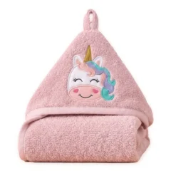 Cape de bain enfant pur coton 420 g/m² brodé rose Petite licorne rose
