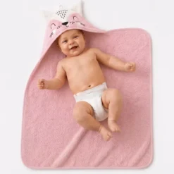 Cape de bain enfant pur coton 420 g/m² brodé rose Petite renarde rose