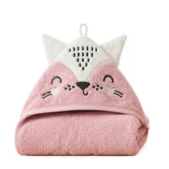 Cape de bain enfant pur coton 420 g/m² brodé rose Petite renarde rose
