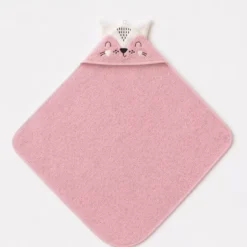 Cape de bain enfant pur coton 420 g/m² brodé rose Petite renarde rose