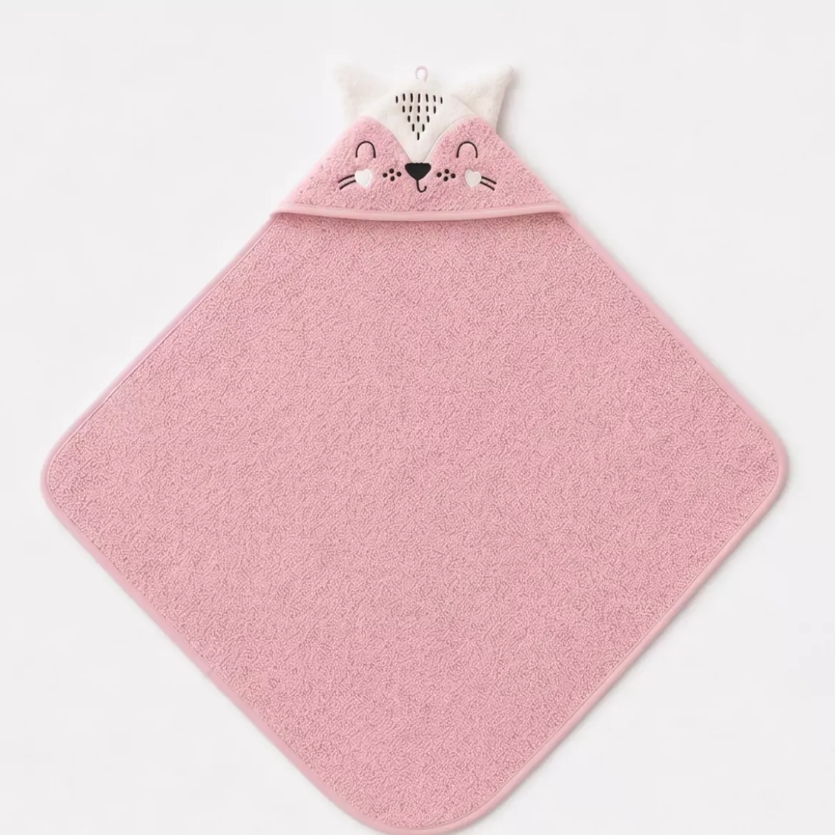 Cape de bain enfant pur coton 420 g/m² brodé rose Petite renarde rose