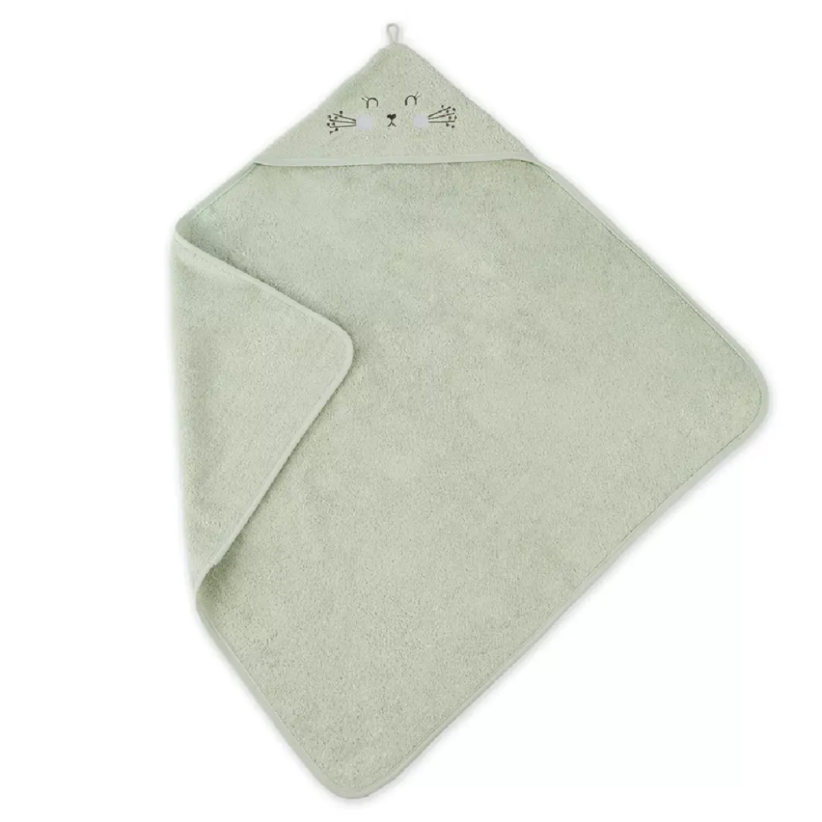 Cape de bain enfant pur coton 420 g/m² brodé vert Petit lapin vert d'eau