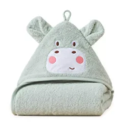 Cape de bain enfant pur coton 420 g/m² brodé vert Petit hippo vert d'eau