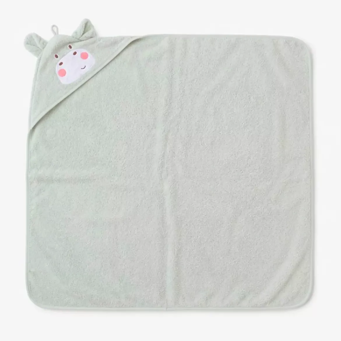 Cape de bain enfant pur coton 420 g/m² brodé vert Petit hippo vert d'eau