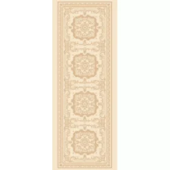 Chemin de table coton mélangé antitache motif jacquard beige Eleonore dore