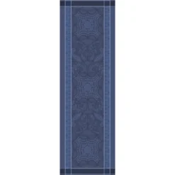 Chemin de table coton mélangé antitache motif jacquard bleu Persina crepuscule