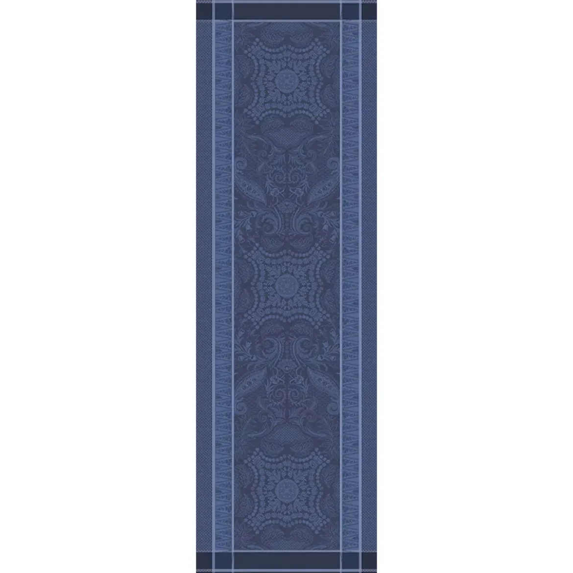 Chemin de table coton mélangé antitache motif jacquard bleu Persina crepuscule