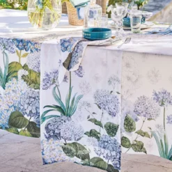 Chemin de table lin & coton 165 g/m² imprimé multicolore Jardin de bretagne bleu