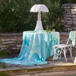 Chemin de table lin & coton lavé 150 g/m² imprimé bleu vert Aqua mineral