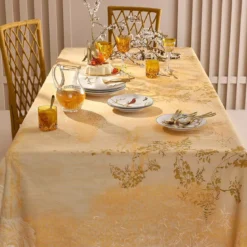 Chemin de table lin & coton lavé 190 g/m² imprimé jaune Soleil d'or dore