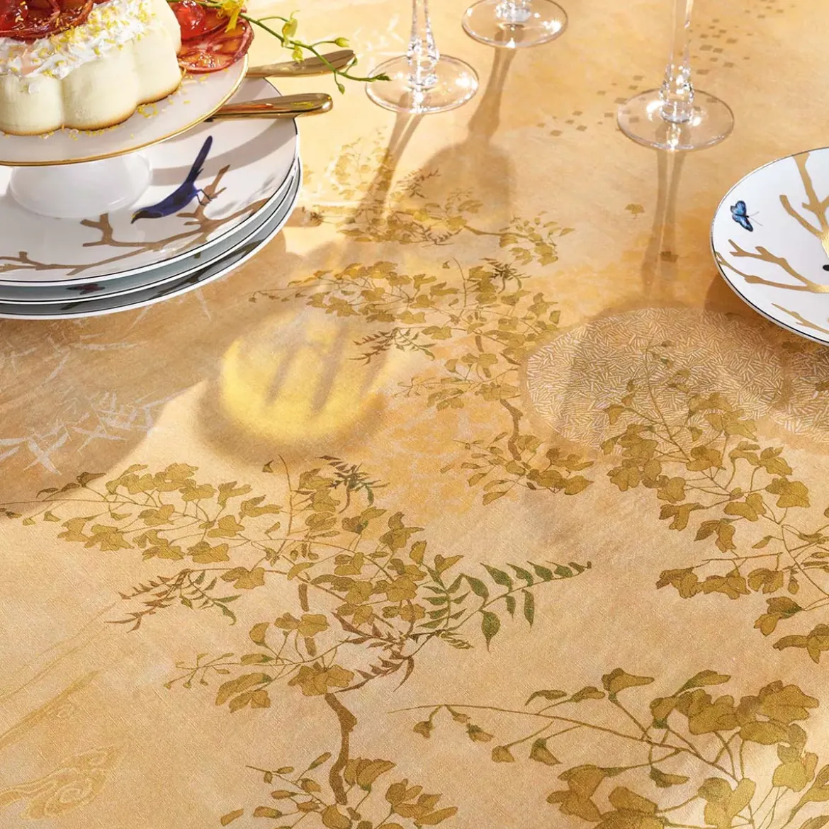 Chemin de table lin & coton lavé 190 g/m² imprimé jaune Soleil d'or dore