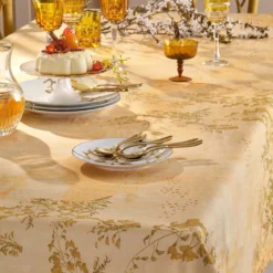Chemin de table lin & coton lavé 190 g/m² imprimé jaune Soleil d'or dore