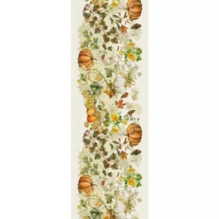 Chemin de table lin & coton lavé 190 g/m² imprimé beige orange Delices d'automne potiron