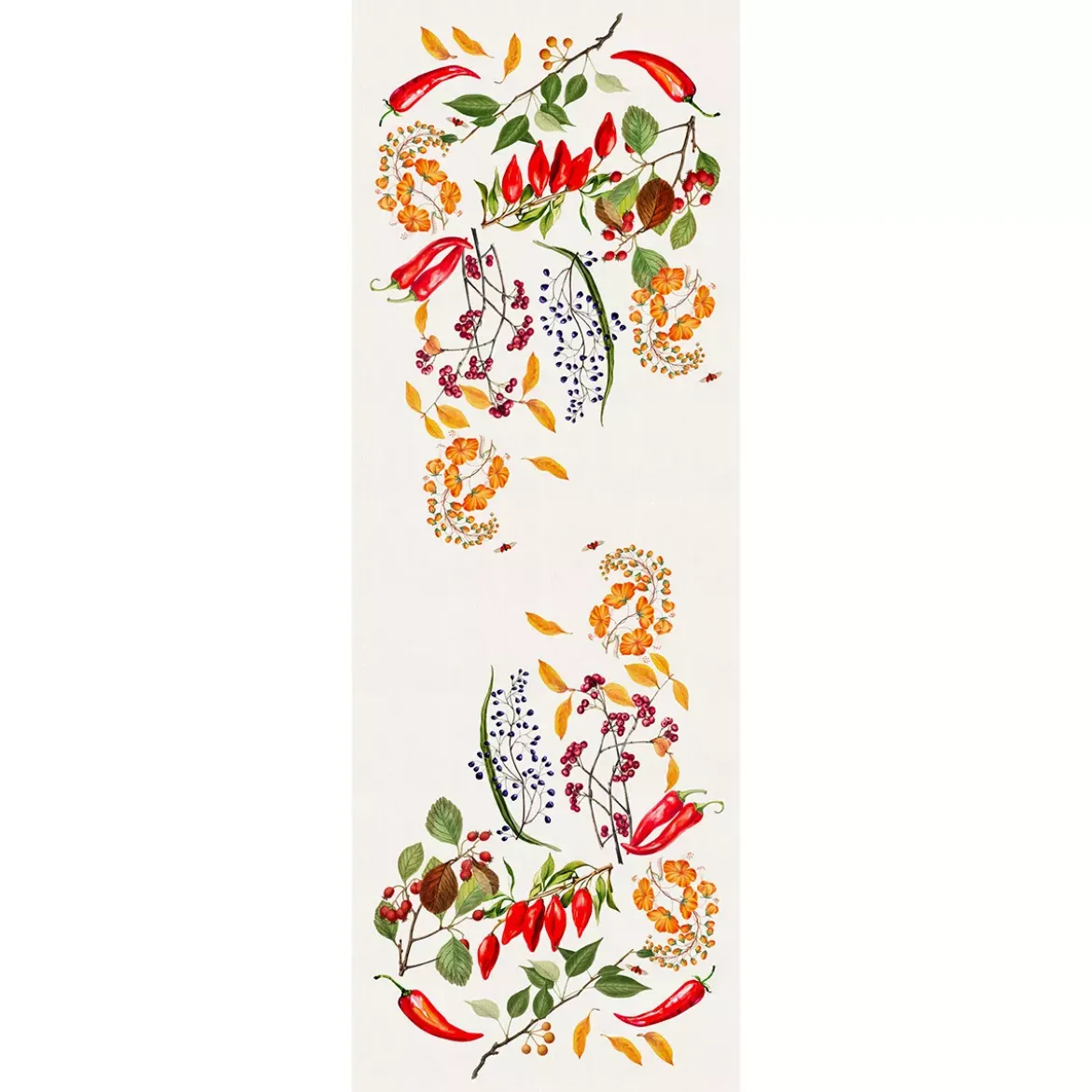 Chemin de table lin & coton lavé 150 g/m² imprimé vert rouge Piments doux caliente