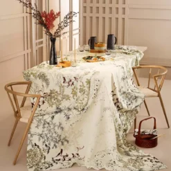 Chemin de table lin & coton lavé 150 g/m² imprimé beige Bambous parchemin