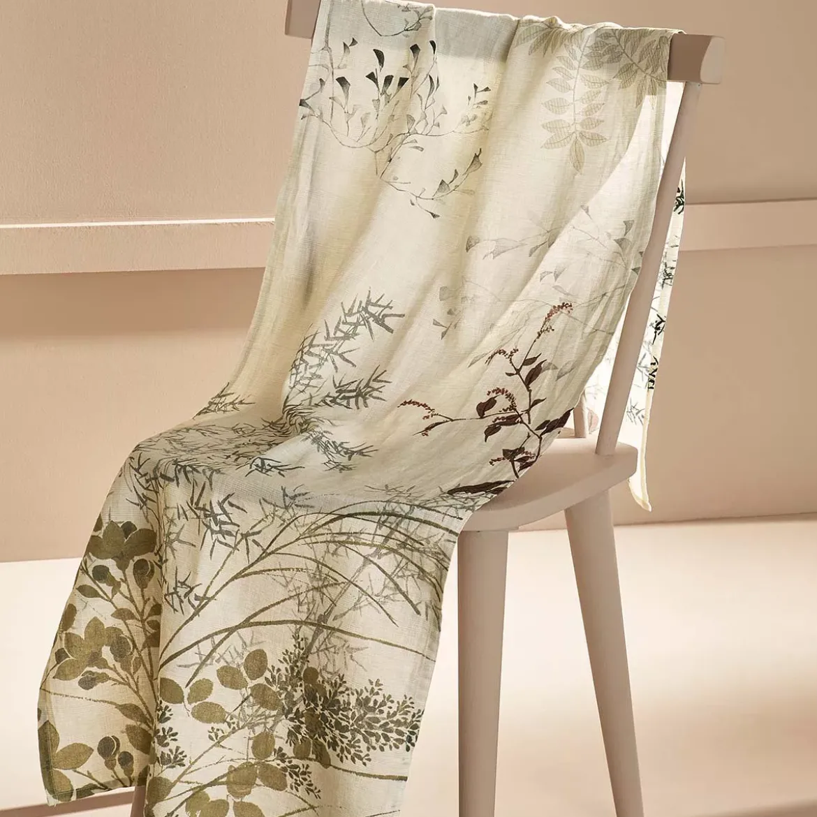 Chemin de table lin & coton lavé 150 g/m² imprimé beige Bambous parchemin