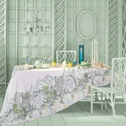 Chemin de table lin & coton lavé 150 g/m² imprimé blanc bleu vert Balade marine verde